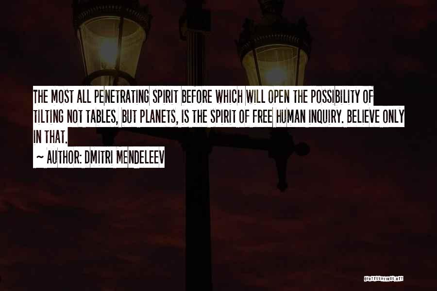 Dmitri Mendeleev Quotes: The Most All Penetrating Spirit Before Which Will Open The Possibility Of Tilting Not Tables, But Planets, Is The Spirit