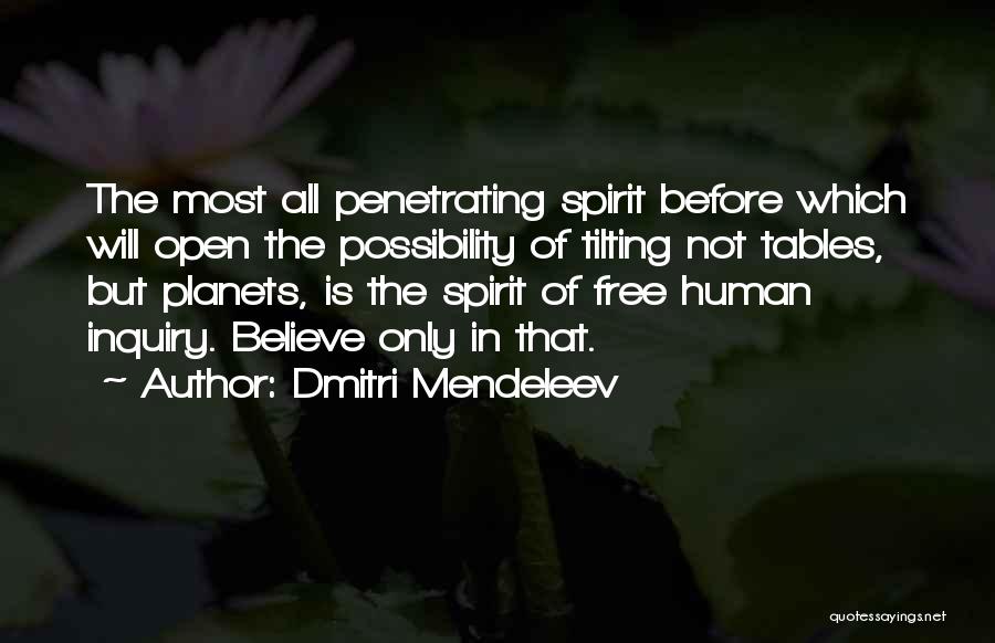 Dmitri Mendeleev Quotes: The Most All Penetrating Spirit Before Which Will Open The Possibility Of Tilting Not Tables, But Planets, Is The Spirit