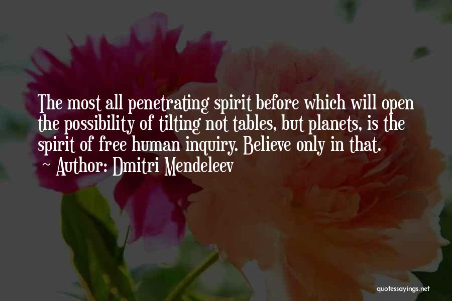 Dmitri Mendeleev Quotes: The Most All Penetrating Spirit Before Which Will Open The Possibility Of Tilting Not Tables, But Planets, Is The Spirit