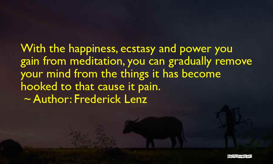 Frederick Lenz Quotes: With The Happiness, Ecstasy And Power You Gain From Meditation, You Can Gradually Remove Your Mind From The Things It