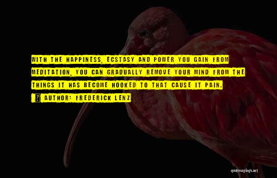 Frederick Lenz Quotes: With The Happiness, Ecstasy And Power You Gain From Meditation, You Can Gradually Remove Your Mind From The Things It