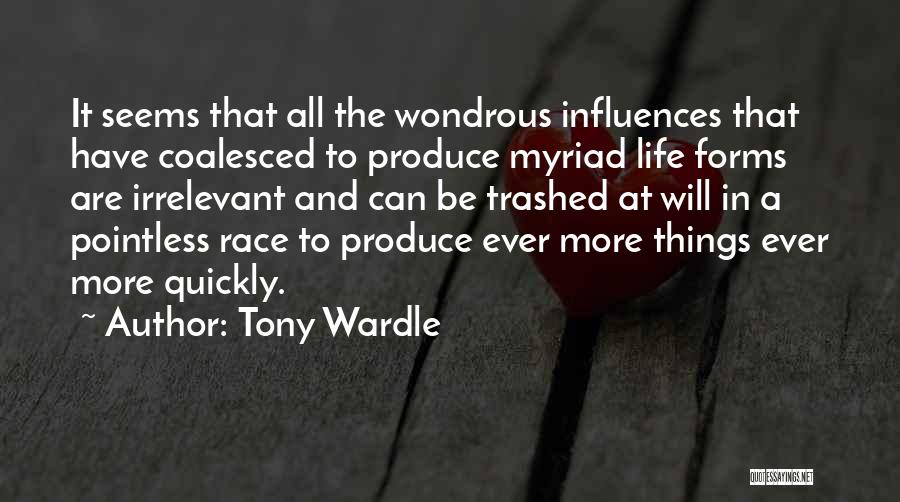 Tony Wardle Quotes: It Seems That All The Wondrous Influences That Have Coalesced To Produce Myriad Life Forms Are Irrelevant And Can Be
