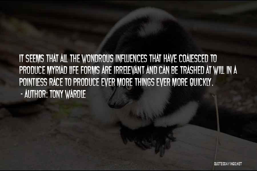 Tony Wardle Quotes: It Seems That All The Wondrous Influences That Have Coalesced To Produce Myriad Life Forms Are Irrelevant And Can Be