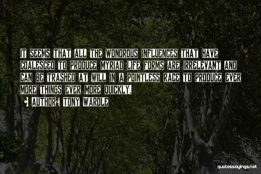 Tony Wardle Quotes: It Seems That All The Wondrous Influences That Have Coalesced To Produce Myriad Life Forms Are Irrelevant And Can Be