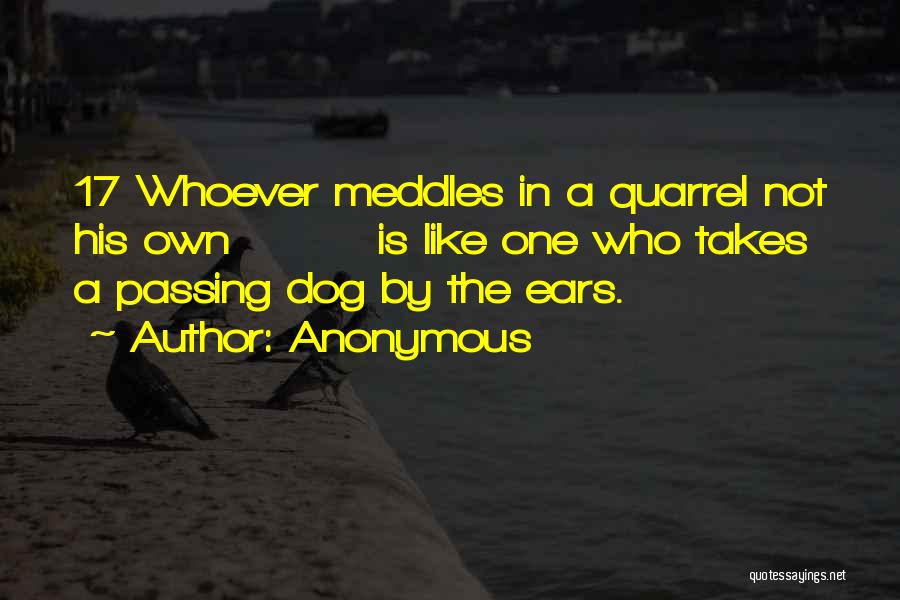 Anonymous Quotes: 17 Whoever Meddles In A Quarrel Not His Own Is Like One Who Takes A Passing Dog By The Ears.