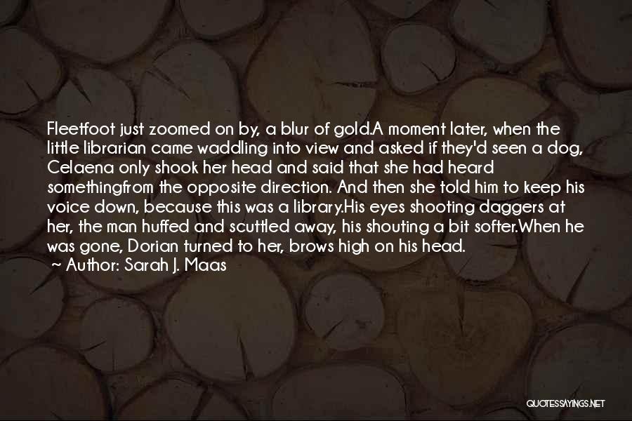 Sarah J. Maas Quotes: Fleetfoot Just Zoomed On By, A Blur Of Gold.a Moment Later, When The Little Librarian Came Waddling Into View And