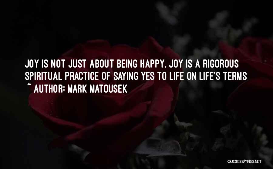 Mark Matousek Quotes: Joy Is Not Just About Being Happy. Joy Is A Rigorous Spiritual Practice Of Saying Yes To Life On Life's
