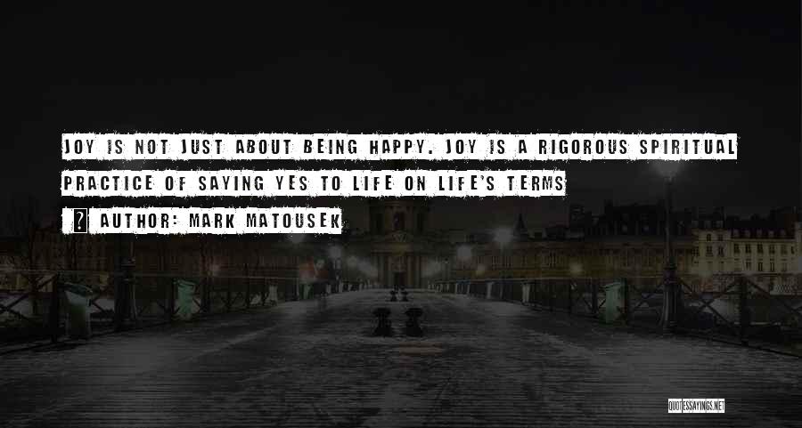 Mark Matousek Quotes: Joy Is Not Just About Being Happy. Joy Is A Rigorous Spiritual Practice Of Saying Yes To Life On Life's
