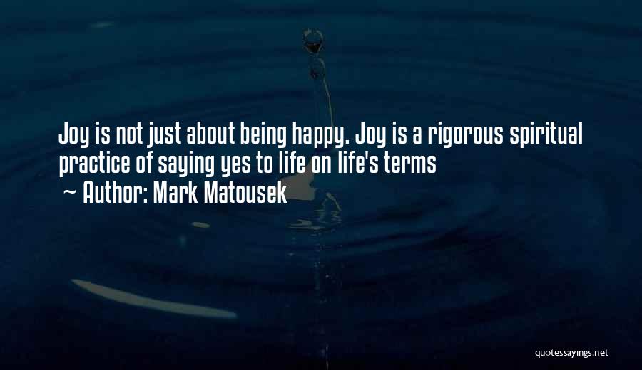 Mark Matousek Quotes: Joy Is Not Just About Being Happy. Joy Is A Rigorous Spiritual Practice Of Saying Yes To Life On Life's