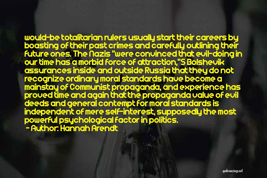 Hannah Arendt Quotes: Would-be Totalitarian Rulers Usually Start Their Careers By Boasting Of Their Past Crimes And Carefully Outlining Their Future Ones. The
