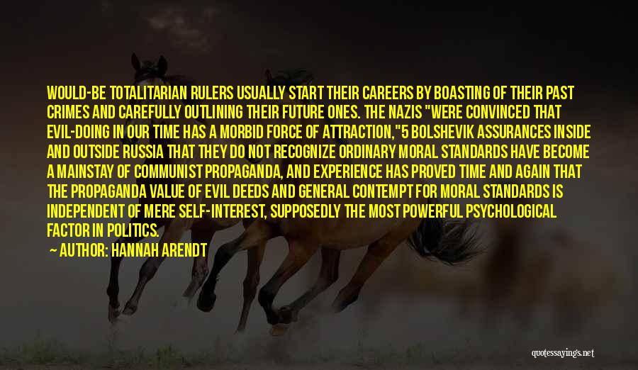 Hannah Arendt Quotes: Would-be Totalitarian Rulers Usually Start Their Careers By Boasting Of Their Past Crimes And Carefully Outlining Their Future Ones. The