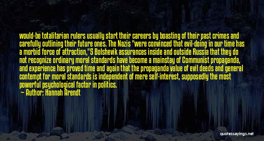 Hannah Arendt Quotes: Would-be Totalitarian Rulers Usually Start Their Careers By Boasting Of Their Past Crimes And Carefully Outlining Their Future Ones. The