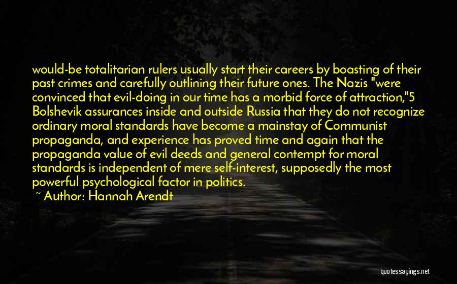 Hannah Arendt Quotes: Would-be Totalitarian Rulers Usually Start Their Careers By Boasting Of Their Past Crimes And Carefully Outlining Their Future Ones. The