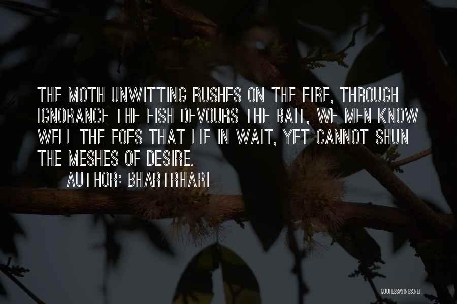 Bhartrhari Quotes: The Moth Unwitting Rushes On The Fire, Through Ignorance The Fish Devours The Bait, We Men Know Well The Foes