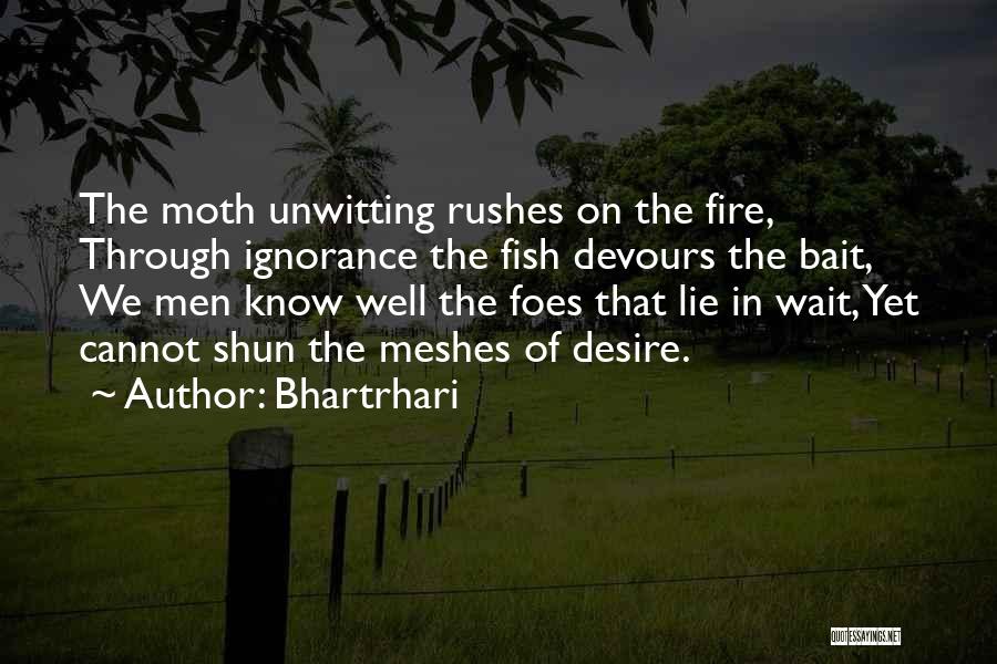 Bhartrhari Quotes: The Moth Unwitting Rushes On The Fire, Through Ignorance The Fish Devours The Bait, We Men Know Well The Foes