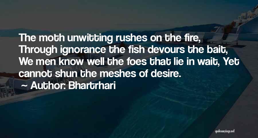 Bhartrhari Quotes: The Moth Unwitting Rushes On The Fire, Through Ignorance The Fish Devours The Bait, We Men Know Well The Foes