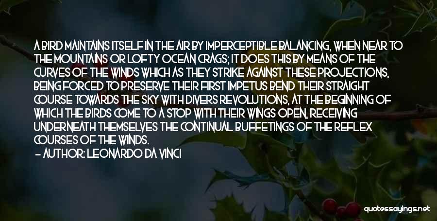 Leonardo Da Vinci Quotes: A Bird Maintains Itself In The Air By Imperceptible Balancing, When Near To The Mountains Or Lofty Ocean Crags; It