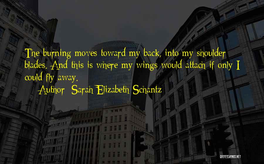 Sarah Elizabeth Schantz Quotes: The Burning Moves Toward My Back, Into My Shoulder Blades. And This Is Where My Wings Would Attach If Only
