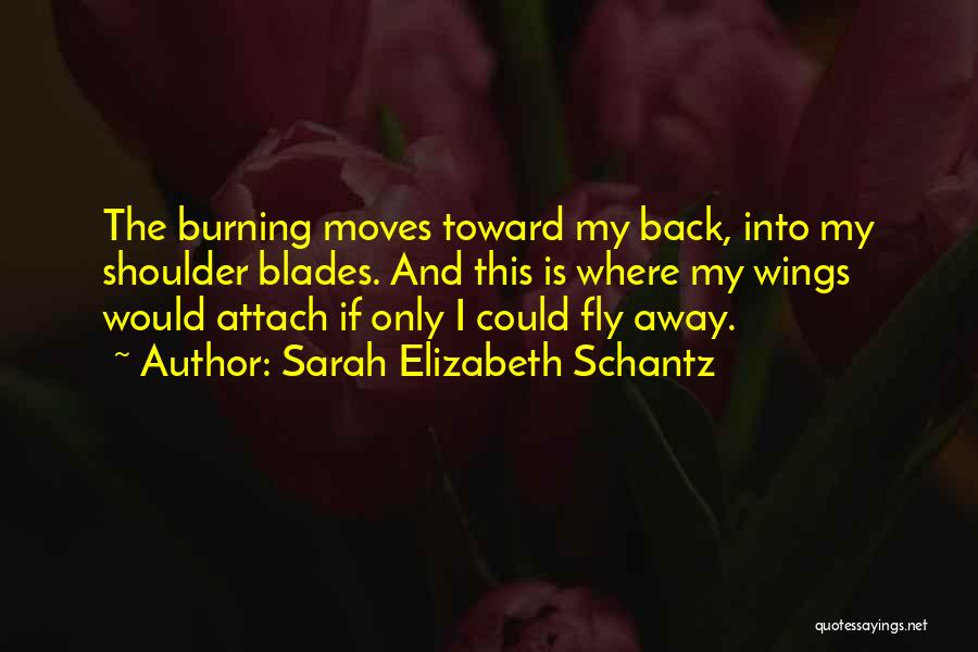 Sarah Elizabeth Schantz Quotes: The Burning Moves Toward My Back, Into My Shoulder Blades. And This Is Where My Wings Would Attach If Only