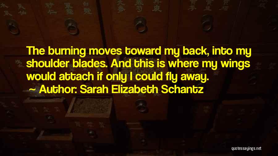 Sarah Elizabeth Schantz Quotes: The Burning Moves Toward My Back, Into My Shoulder Blades. And This Is Where My Wings Would Attach If Only