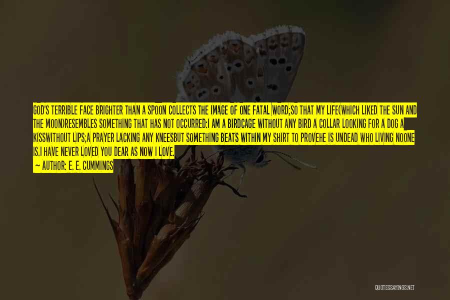 E. E. Cummings Quotes: God's Terrible Face Brighter Than A Spoon Collects The Image Of One Fatal Word;so That My Life(which Liked The Sun