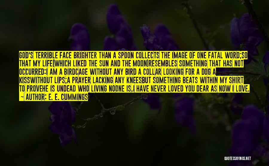 E. E. Cummings Quotes: God's Terrible Face Brighter Than A Spoon Collects The Image Of One Fatal Word;so That My Life(which Liked The Sun