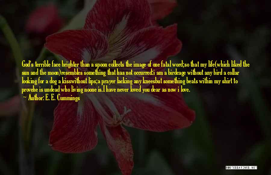 E. E. Cummings Quotes: God's Terrible Face Brighter Than A Spoon Collects The Image Of One Fatal Word;so That My Life(which Liked The Sun