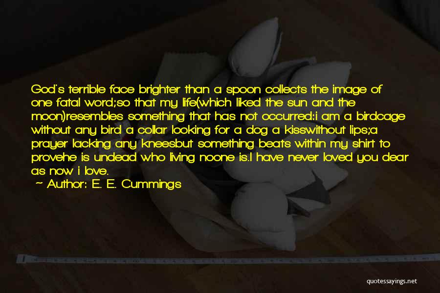 E. E. Cummings Quotes: God's Terrible Face Brighter Than A Spoon Collects The Image Of One Fatal Word;so That My Life(which Liked The Sun