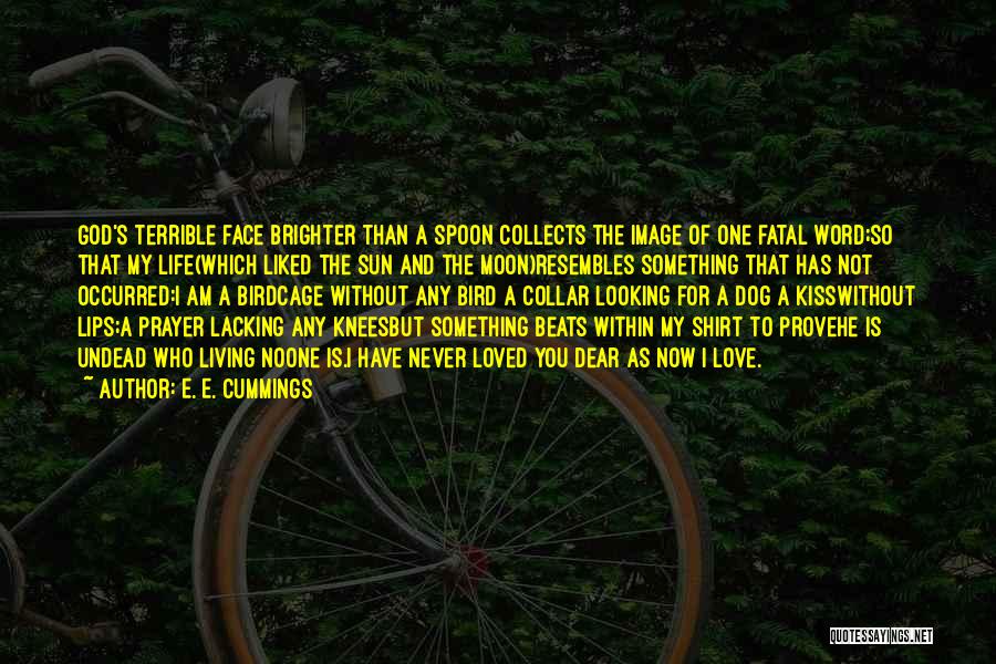 E. E. Cummings Quotes: God's Terrible Face Brighter Than A Spoon Collects The Image Of One Fatal Word;so That My Life(which Liked The Sun