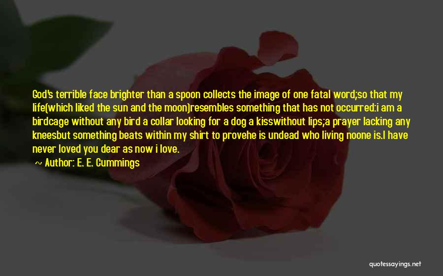 E. E. Cummings Quotes: God's Terrible Face Brighter Than A Spoon Collects The Image Of One Fatal Word;so That My Life(which Liked The Sun