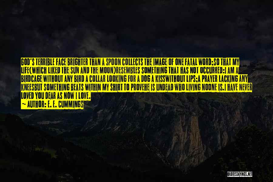 E. E. Cummings Quotes: God's Terrible Face Brighter Than A Spoon Collects The Image Of One Fatal Word;so That My Life(which Liked The Sun