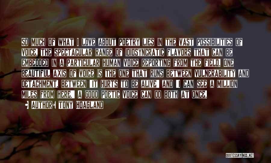 Tony Hoagland Quotes: So Much Of What I Love About Poetry Lies In The Vast Possibilities Of Voice, The Spectacular Range Of Idiosyncratic