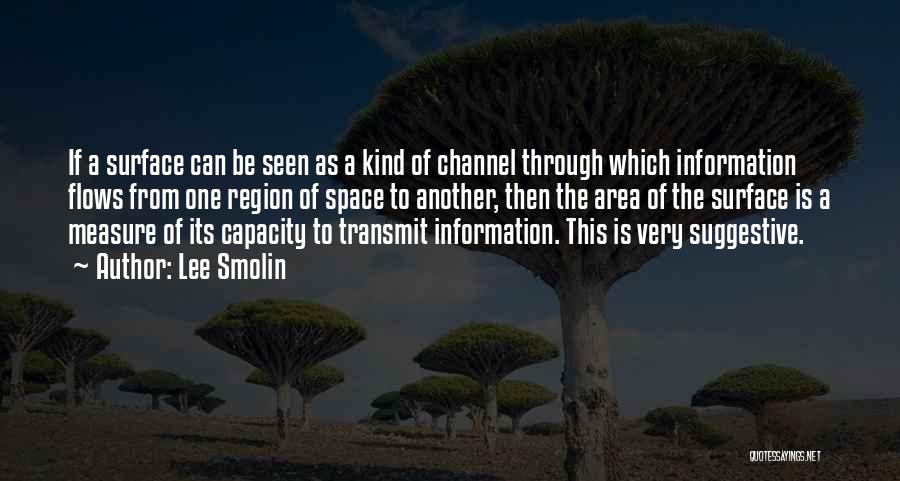 Lee Smolin Quotes: If A Surface Can Be Seen As A Kind Of Channel Through Which Information Flows From One Region Of Space