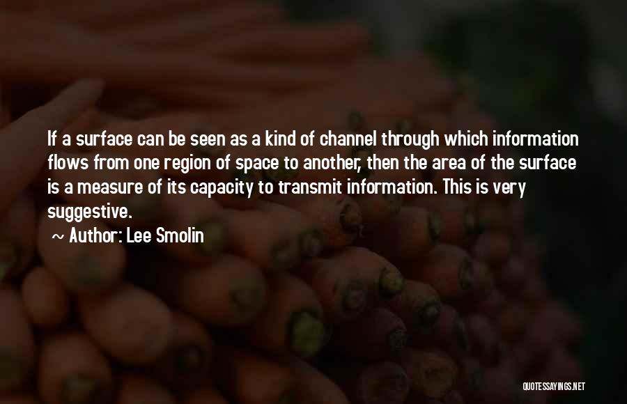 Lee Smolin Quotes: If A Surface Can Be Seen As A Kind Of Channel Through Which Information Flows From One Region Of Space