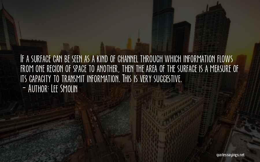 Lee Smolin Quotes: If A Surface Can Be Seen As A Kind Of Channel Through Which Information Flows From One Region Of Space