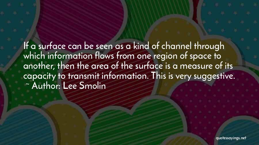 Lee Smolin Quotes: If A Surface Can Be Seen As A Kind Of Channel Through Which Information Flows From One Region Of Space