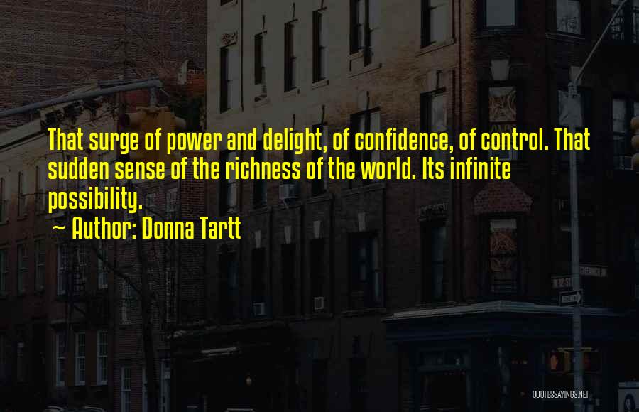 Donna Tartt Quotes: That Surge Of Power And Delight, Of Confidence, Of Control. That Sudden Sense Of The Richness Of The World. Its