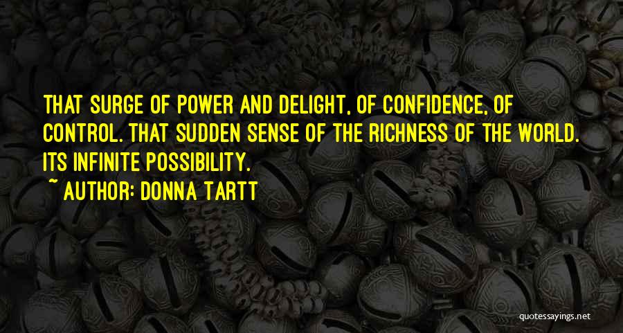 Donna Tartt Quotes: That Surge Of Power And Delight, Of Confidence, Of Control. That Sudden Sense Of The Richness Of The World. Its