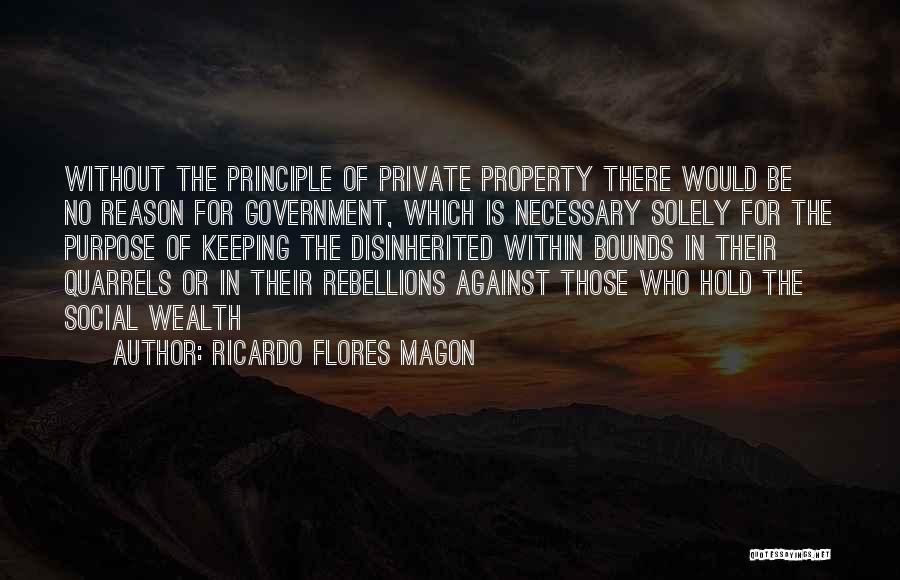 Ricardo Flores Magon Quotes: Without The Principle Of Private Property There Would Be No Reason For Government, Which Is Necessary Solely For The Purpose