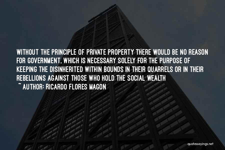 Ricardo Flores Magon Quotes: Without The Principle Of Private Property There Would Be No Reason For Government, Which Is Necessary Solely For The Purpose