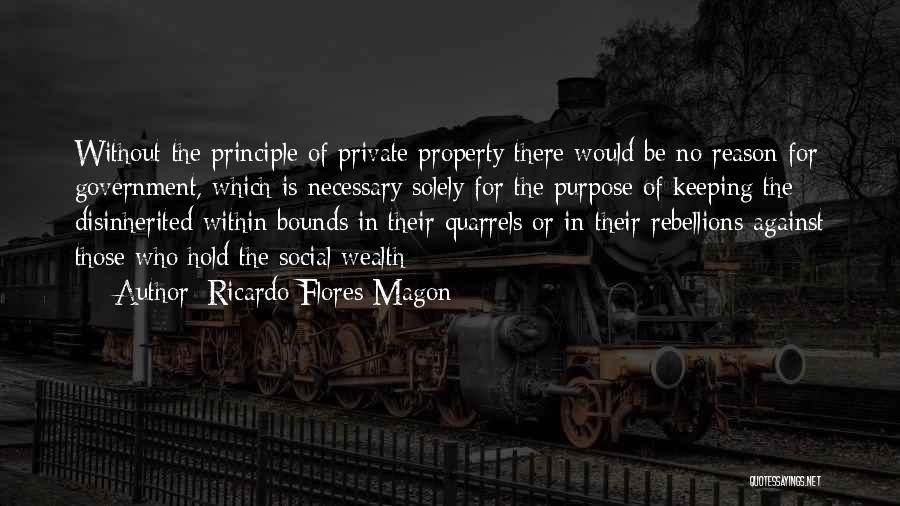 Ricardo Flores Magon Quotes: Without The Principle Of Private Property There Would Be No Reason For Government, Which Is Necessary Solely For The Purpose