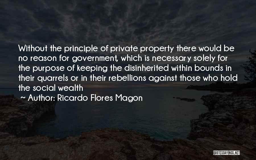 Ricardo Flores Magon Quotes: Without The Principle Of Private Property There Would Be No Reason For Government, Which Is Necessary Solely For The Purpose