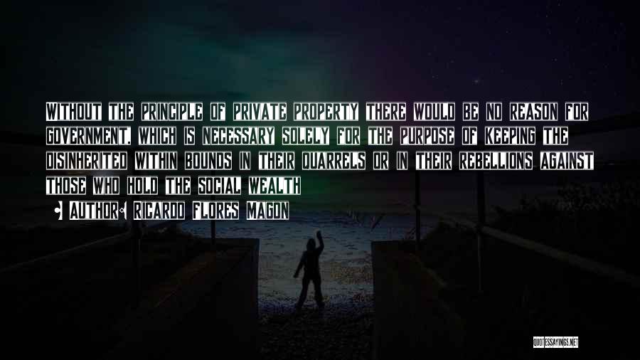 Ricardo Flores Magon Quotes: Without The Principle Of Private Property There Would Be No Reason For Government, Which Is Necessary Solely For The Purpose