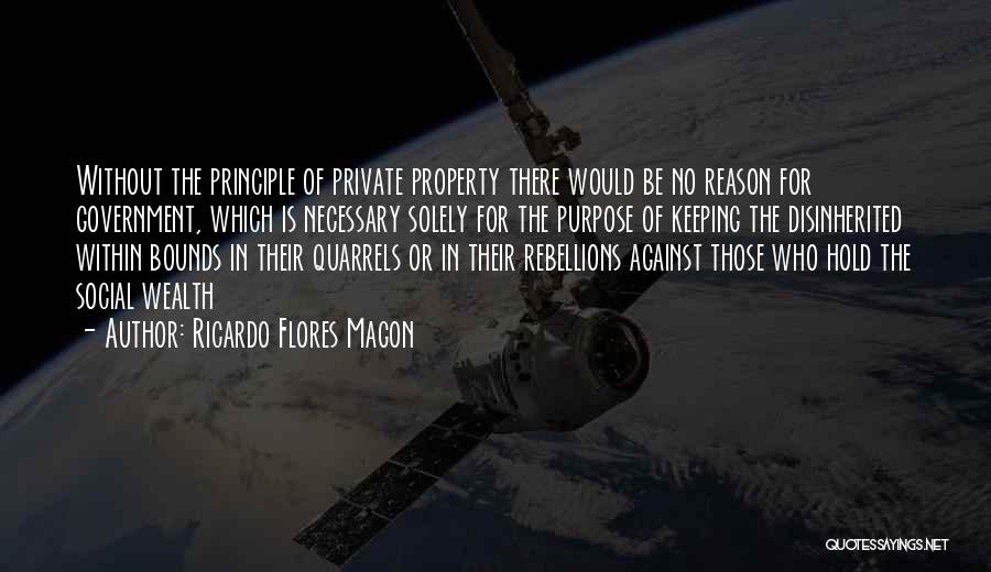 Ricardo Flores Magon Quotes: Without The Principle Of Private Property There Would Be No Reason For Government, Which Is Necessary Solely For The Purpose