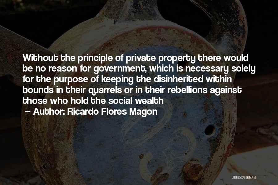 Ricardo Flores Magon Quotes: Without The Principle Of Private Property There Would Be No Reason For Government, Which Is Necessary Solely For The Purpose