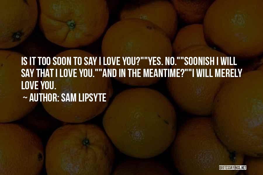 Sam Lipsyte Quotes: Is It Too Soon To Say I Love You?yes. No.soonish I Will Say That I Love You.and In The Meantime?i