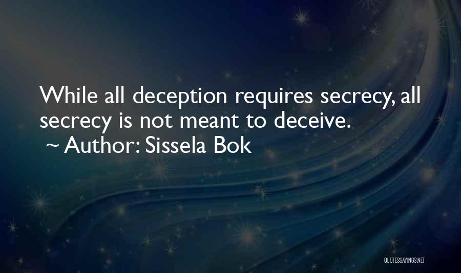 Sissela Bok Quotes: While All Deception Requires Secrecy, All Secrecy Is Not Meant To Deceive.