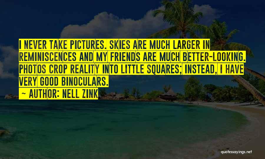 Nell Zink Quotes: I Never Take Pictures. Skies Are Much Larger In Reminiscences And My Friends Are Much Better-looking. Photos Crop Reality Into