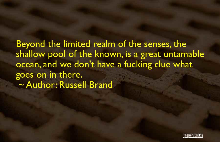 Russell Brand Quotes: Beyond The Limited Realm Of The Senses, The Shallow Pool Of The Known, Is A Great Untamable Ocean, And We