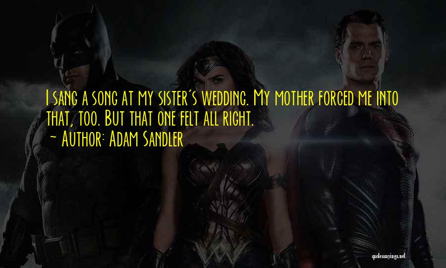 Adam Sandler Quotes: I Sang A Song At My Sister's Wedding. My Mother Forced Me Into That, Too. But That One Felt All